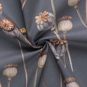 Tissus Coton 1,45 collection ring a roses coquelicot gris